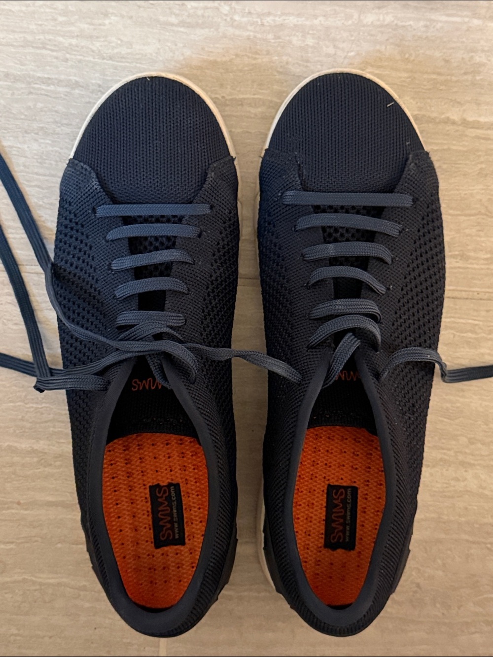 Swims Navy Knit Lace-Up Sneakers with Orange Insole